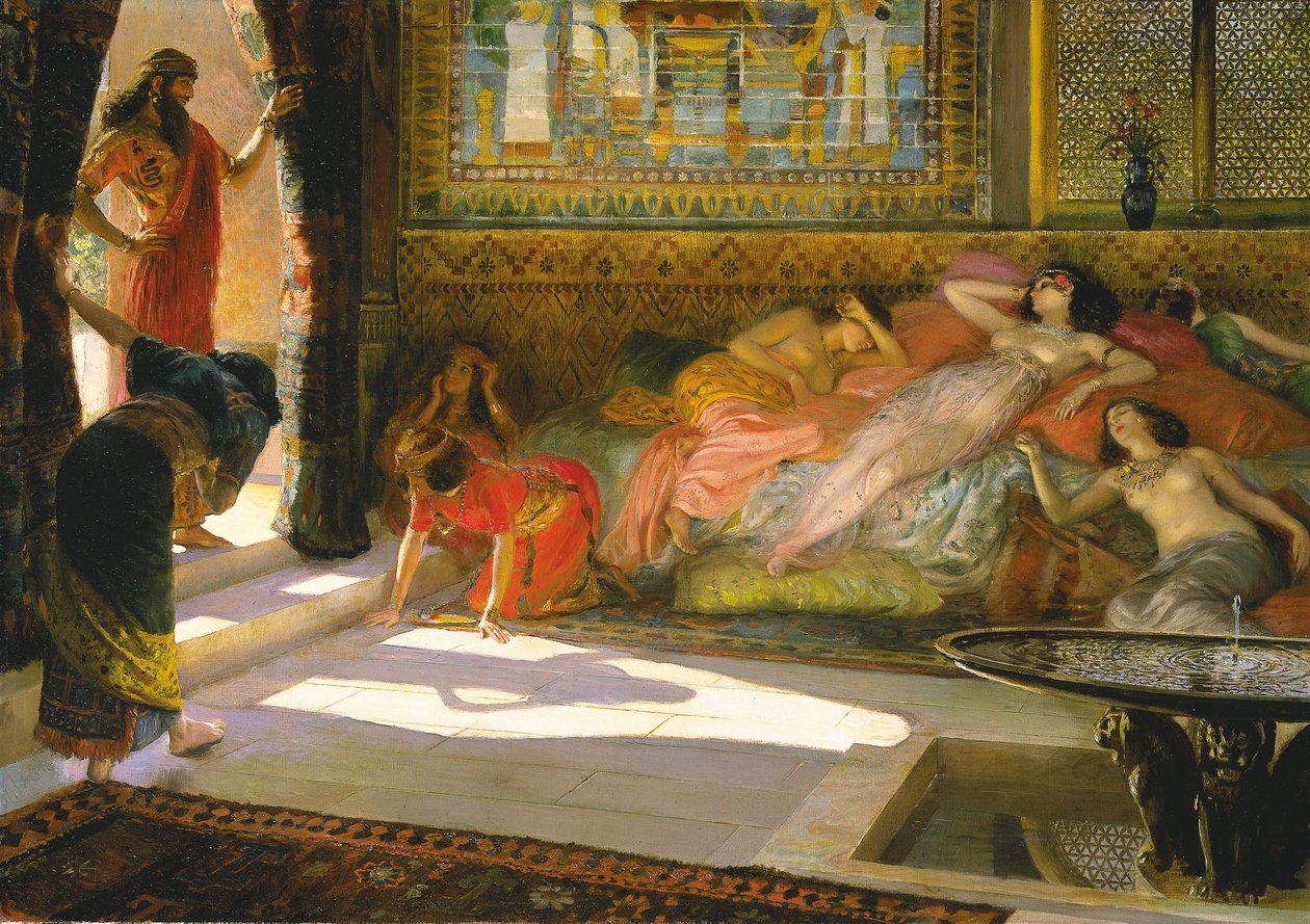 New Arrival at the Harem, Thebes, 18th Dynasty by Georges Marie Rochegrosse