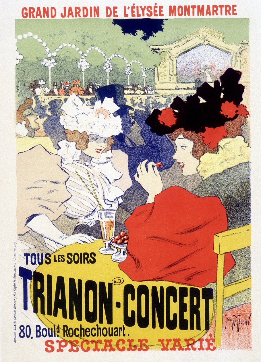 Trianon concert, daily show in the grand garden of the Elysee Montmartre in Paris. Poster by Georges Meunier by Georges Meunier