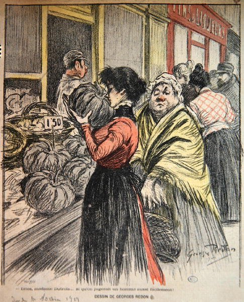 Two women choosing a pumpkin at a market, late 19th century by Georges Redon
