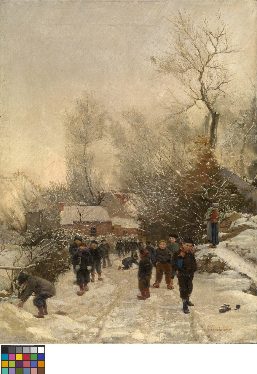 Village with Children in the Snow by Georges Reinheimer