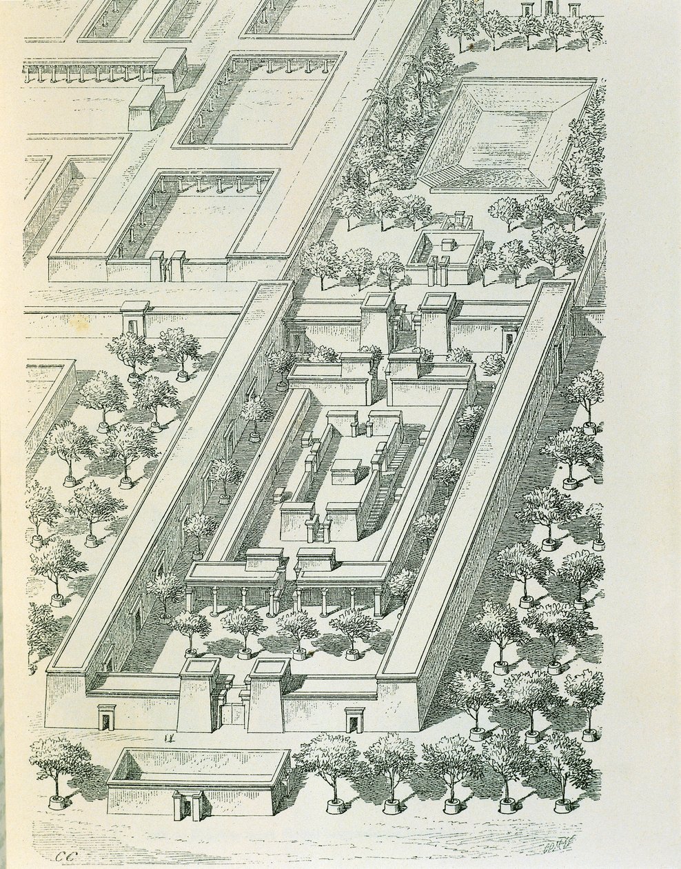 Etching Depicting a Perspective View of a Building in Tell el-Amarna by Georges Perrot and Charles Chipiez by Georges and Chipiez Charles Perrot