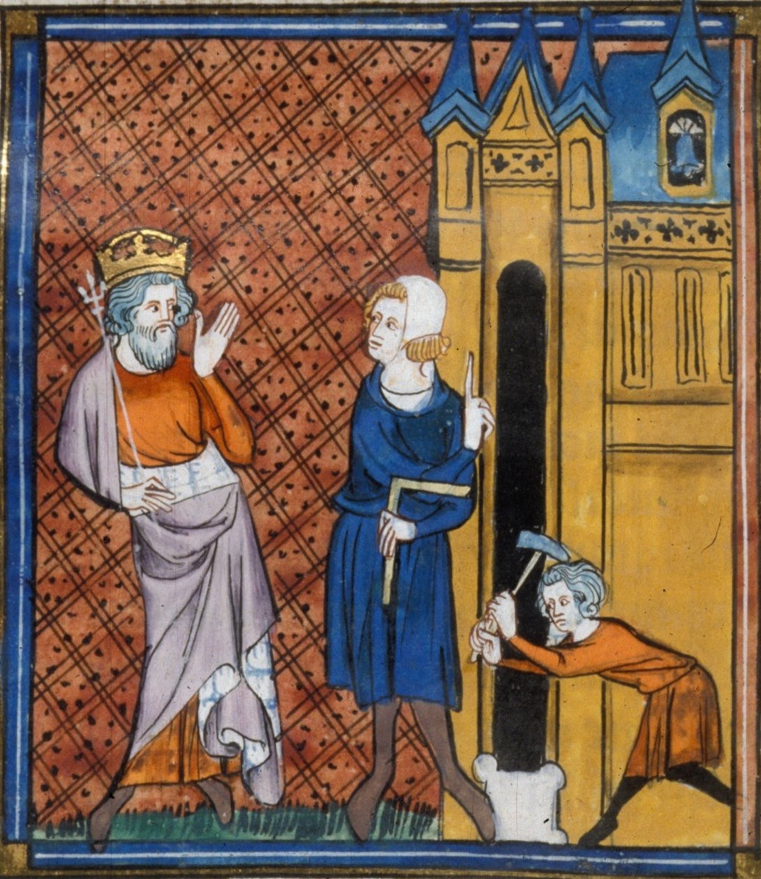 Charlemagne Building Aix Cathedral, from Chronicles of France or of St Denis, 14th Century by Georgia Levan Ramishvili from Tbilisi