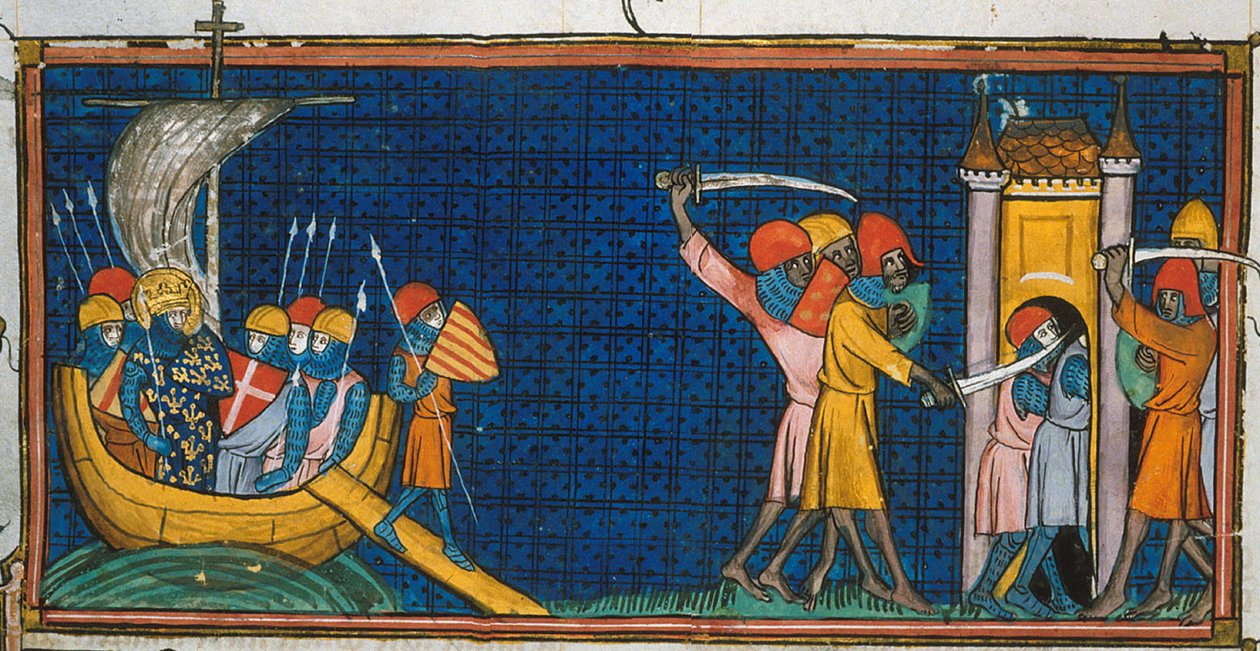 Louis IX Landing at Tunis, and French Being Cut Off by Saracens in Tower, from Chronicles of France or St Denis, 14th Century by Georgia Levan Ramishvili from Tbilisi
