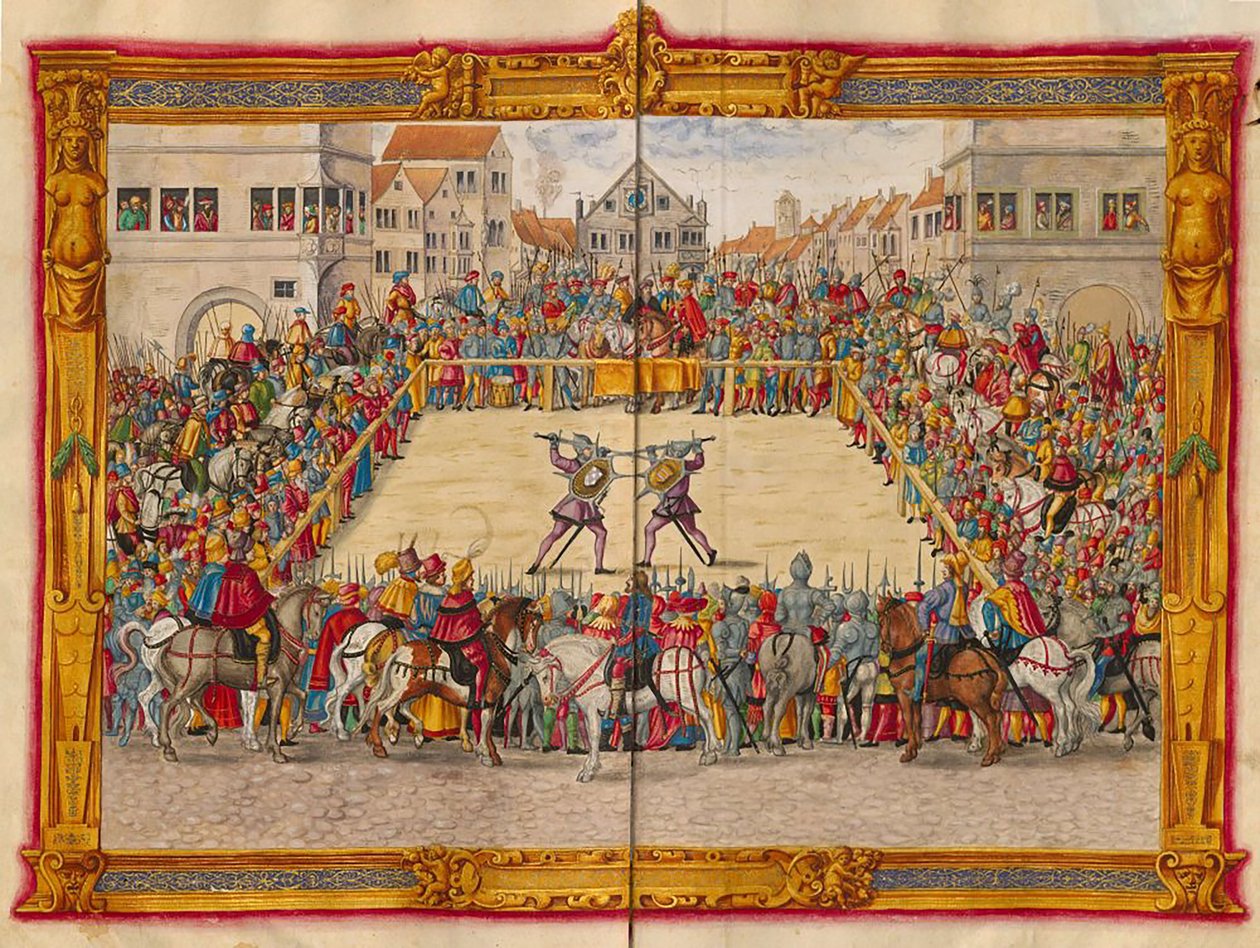 Marshal Wilhelm von Dornsberg and Theodor Haschenacker Dueling in Augsburg Wine Market by Georgia Levan Ramishvili from Tbilisi