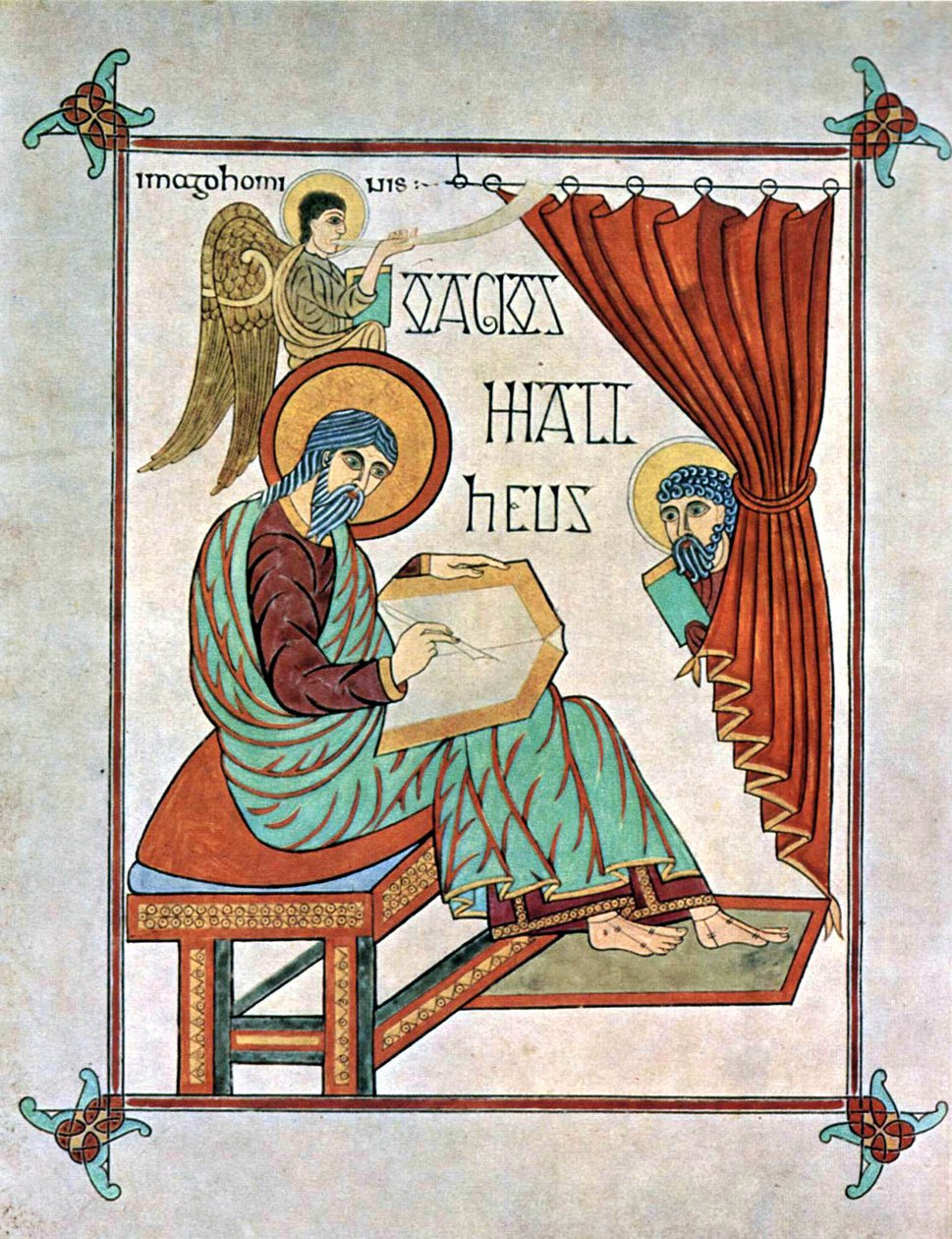 Matthew the Evangelist, Lindisfarne Gospels, c 700 AD by Georgia Levan Ramishvili from Tbilisi