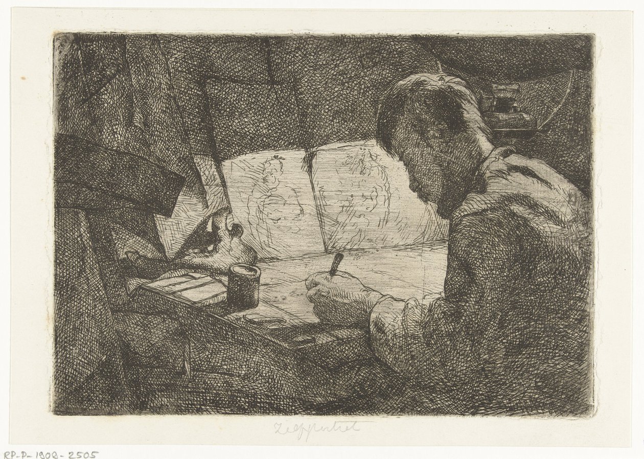 Self-Portrait at the Drawing Table by Gerard Jan Bos