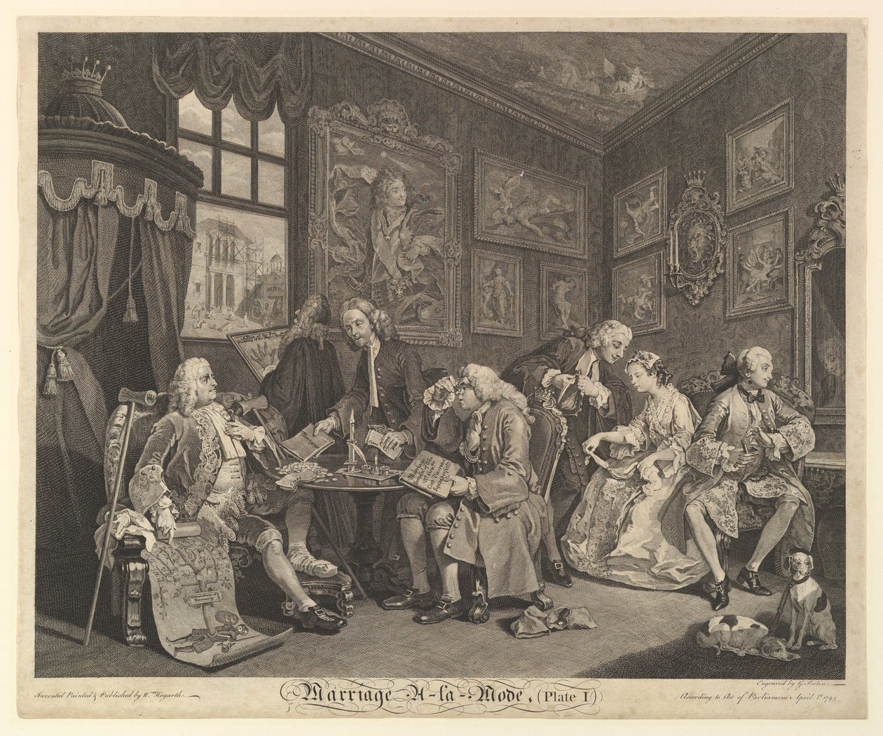 Marriage A-la-Mode, Plate I, April 1, 1745 by Gerard Jean Baptiste Scotin