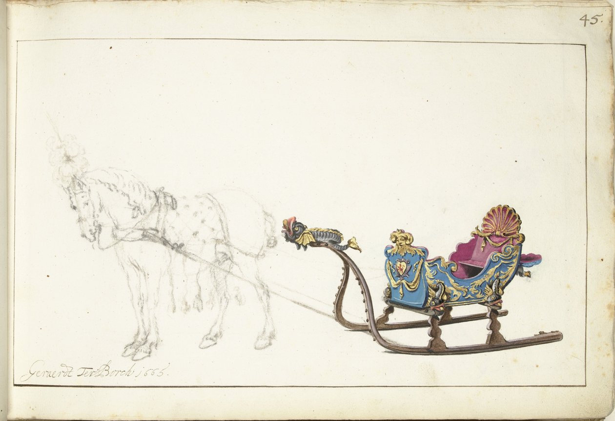 Horse and sleigh by Gerard ter Borch (II) (signed by artist)