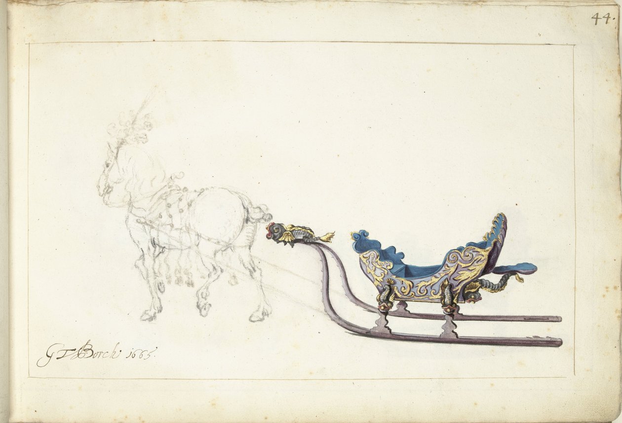 Horse and Sleigh by Gerard ter Borch (II) (signed by artist)