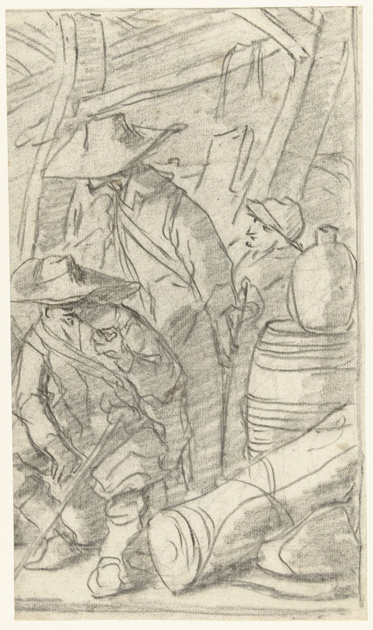 Three Men in a Military Camp by Gerard ter Borch (II)