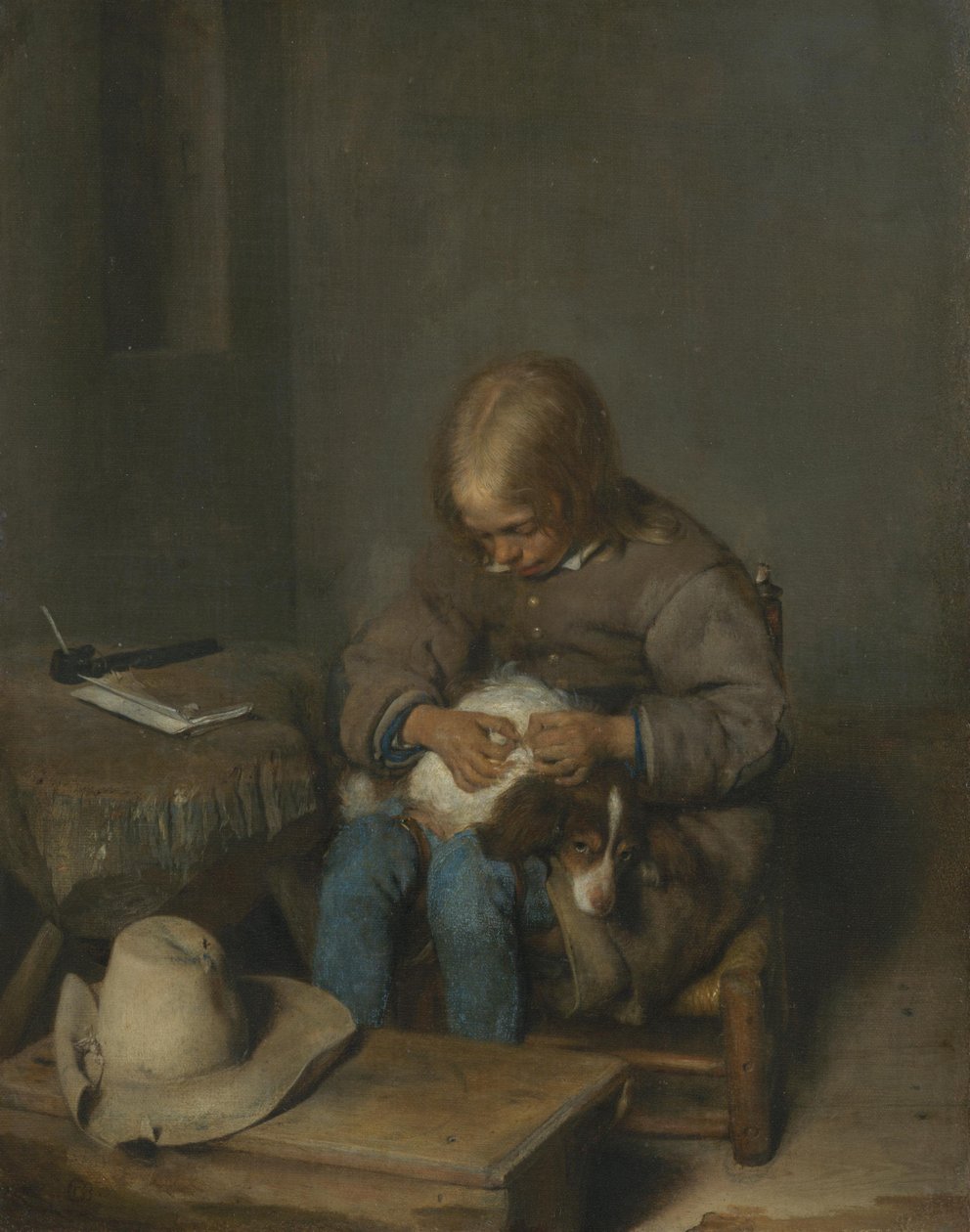 A Boy Picking Fleas off a Dog by Gerard ter Borch