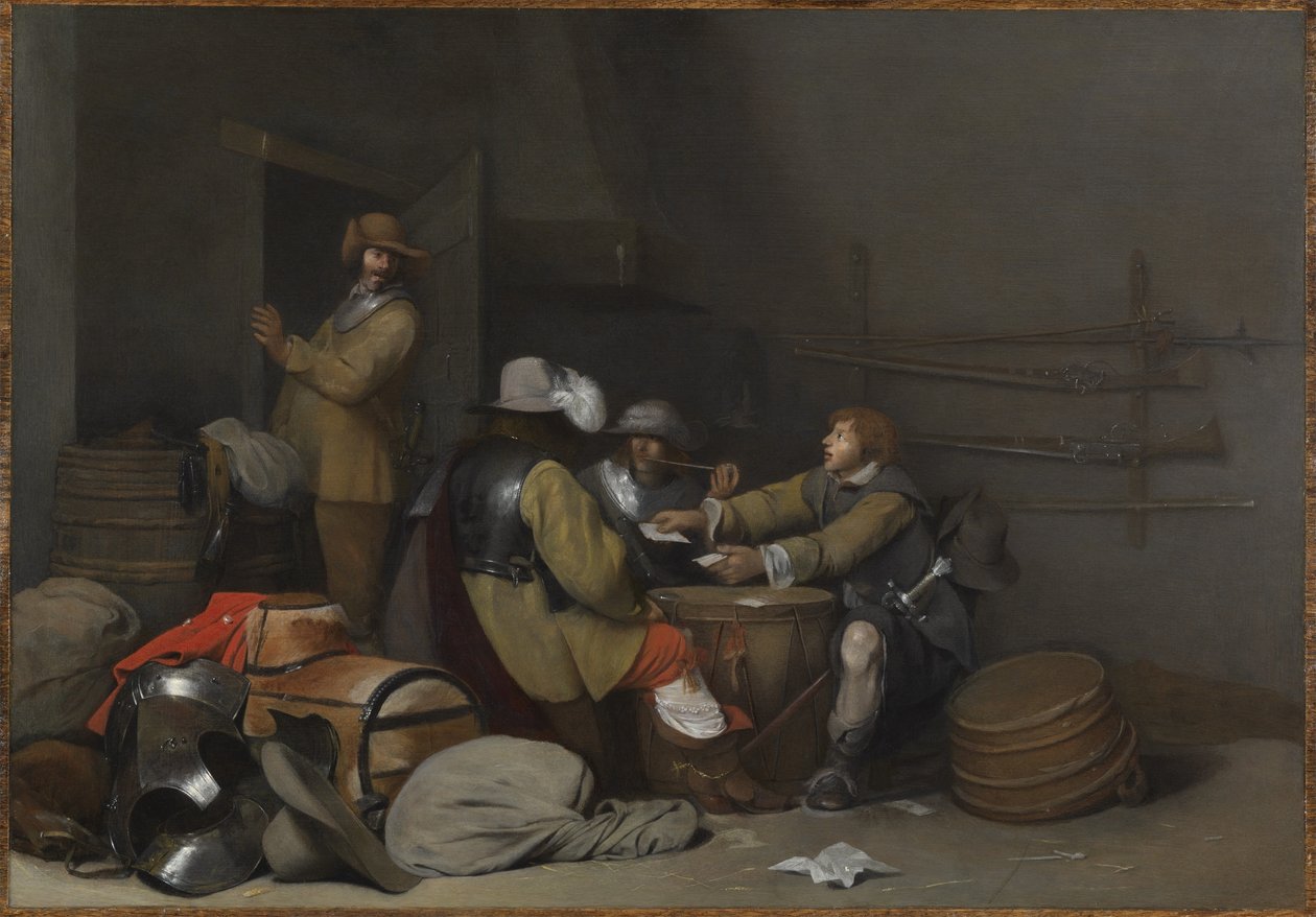 Guardroom Interior with Soldiers Smoking and Playing Cards by Gerard ter Borch