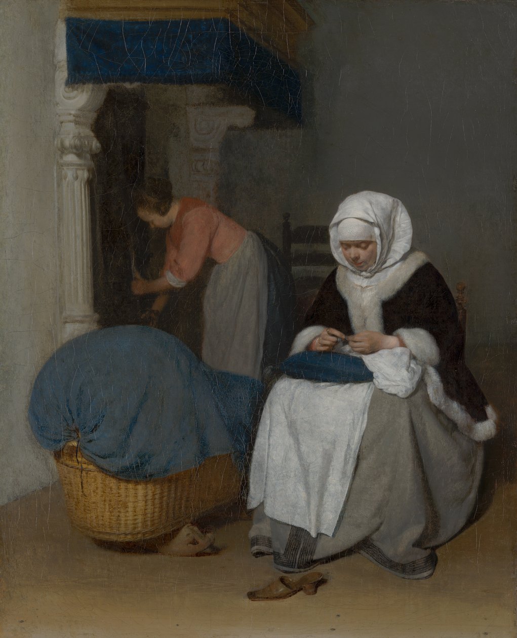 Woman Sewing beside a Cradle, c.1656 by Gerard ter Borch