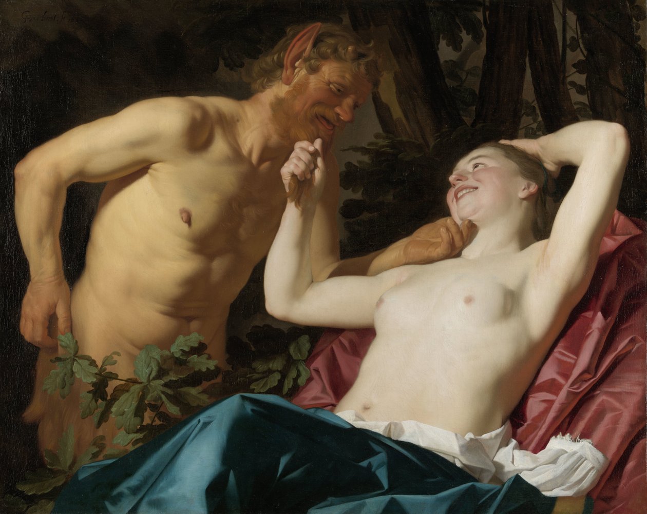 Satyr and Nymph by Gerard van Honthorst (signed by artist)