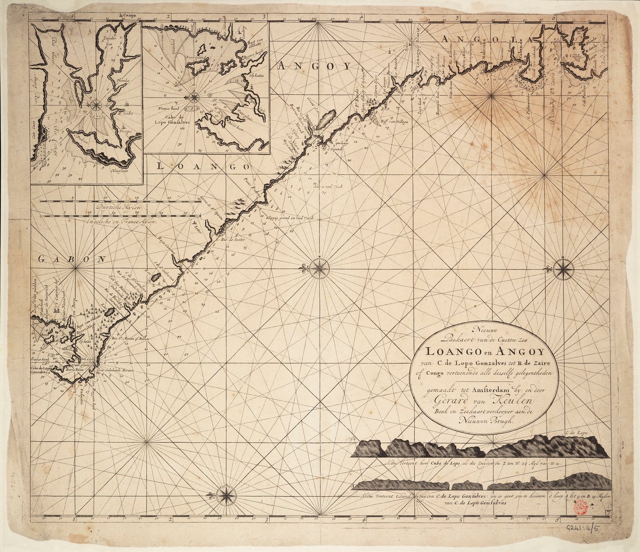 Chart of Gulf of Guinea, Africa, early 18th century by Gerard van Keulen