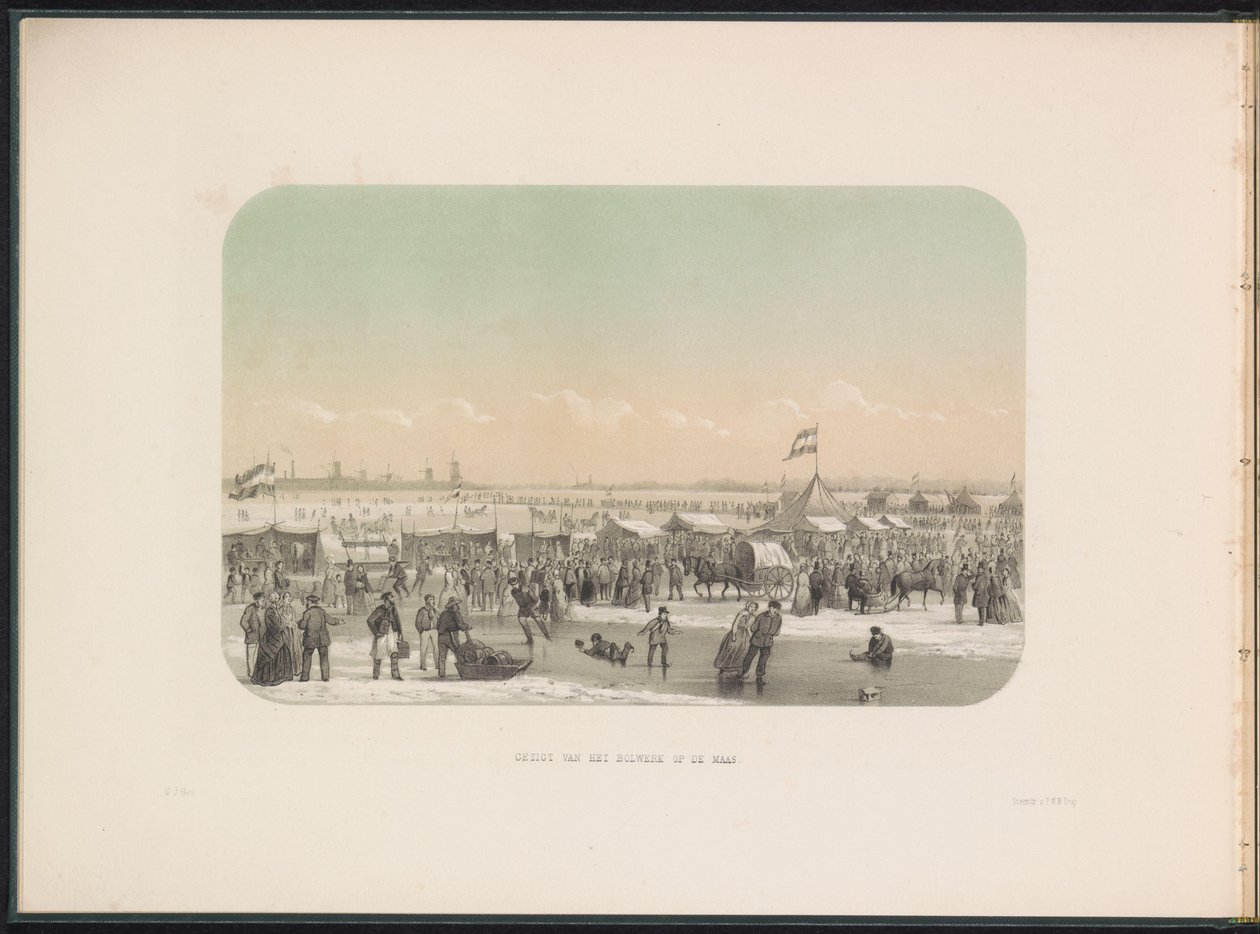Ice Entertainment on the Maas in Rotterdam, seen from the bulwark, 1855 by Gerardus Johannes Bos