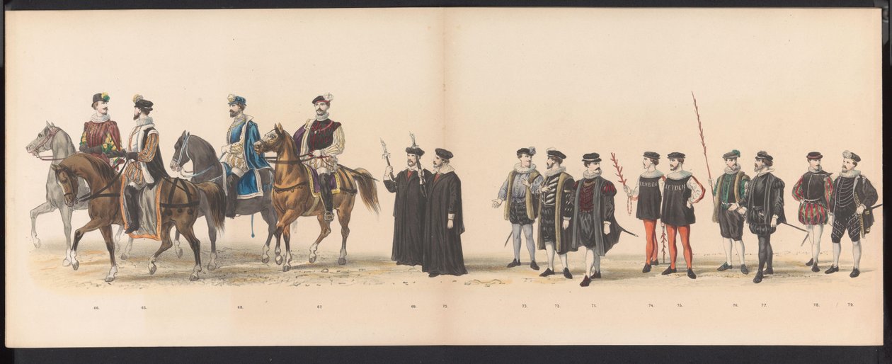 Masquerade of the Leiden Students, 1870 (plate 6) (series title: Costumed Parade Held by the Members of the Leiden Student Corps on June 7, 1870, to Celebrate the 295th Anniversary of the Leiden University, Representing a Visit to Leiden) by Gerardus Johannes Bos