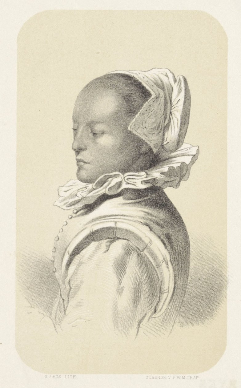 Woman with White Cap and Collar by Gerardus Johannes Bos