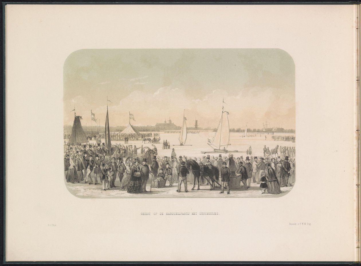 Ice Sailing Yacht Competition on the Maas in Rotterdam, 1855 by Gerardus Johannes Bos