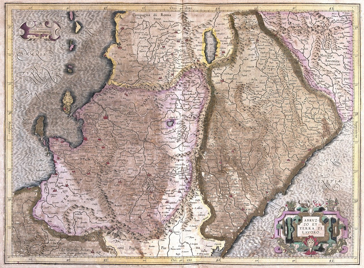 Abruzzo and Campania, Italy (engraving) by Gerardus Mercator