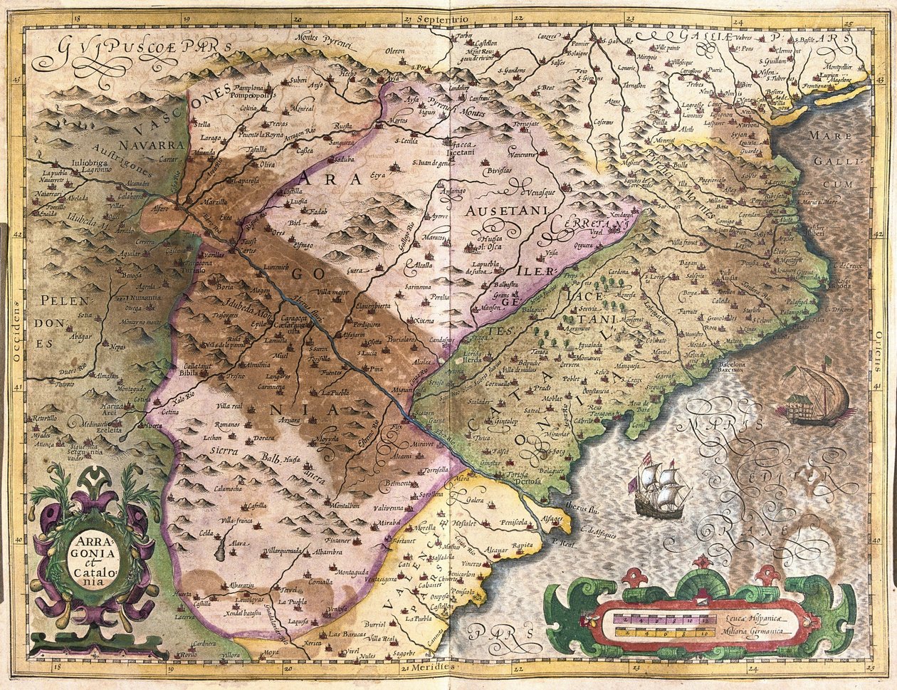 Aragon and Catalonia, Spain (engraving) by Gerardus Mercator