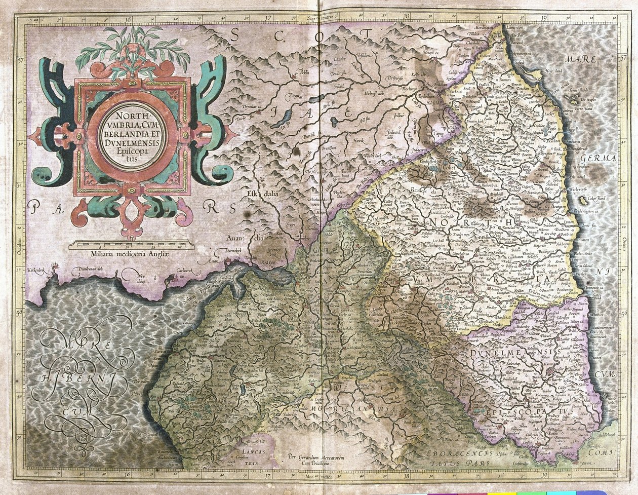 England and Scotland (engraving) by Gerardus Mercator
