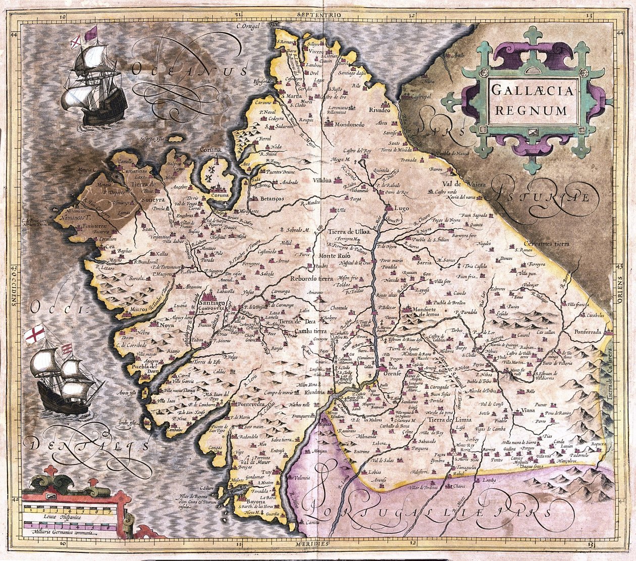 Galicia, Santiago de Compostela, Monforte de Lemos, northwestern Spain (engraving) by Gerardus Mercator
