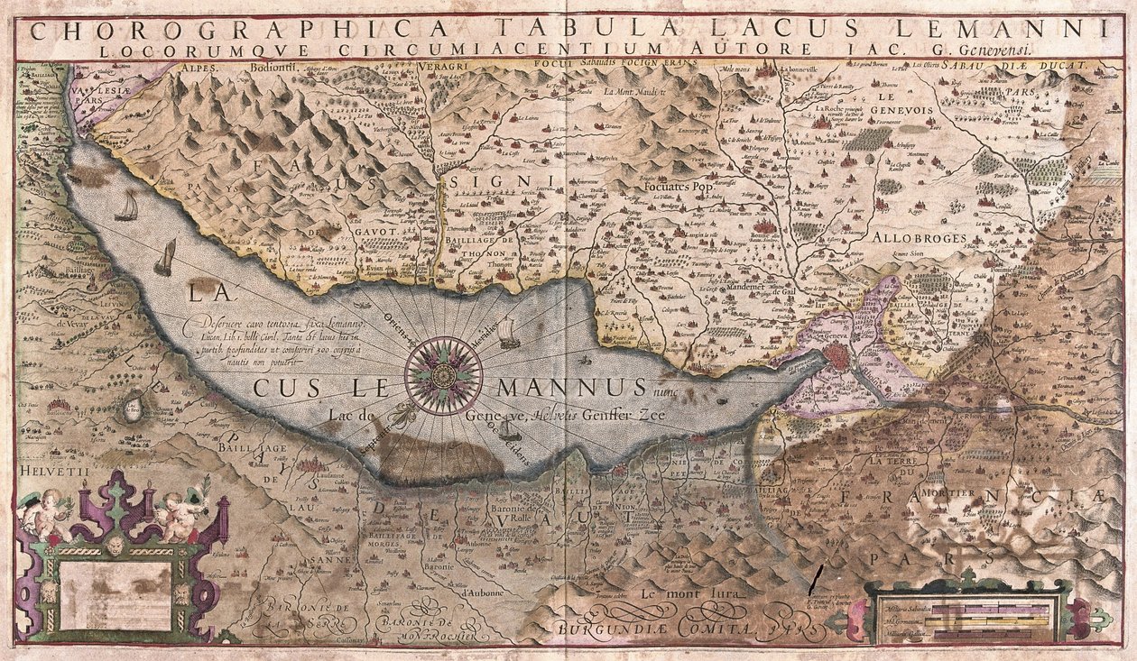 Geneva Lake, Switzerland (engraving) by Gerardus Mercator