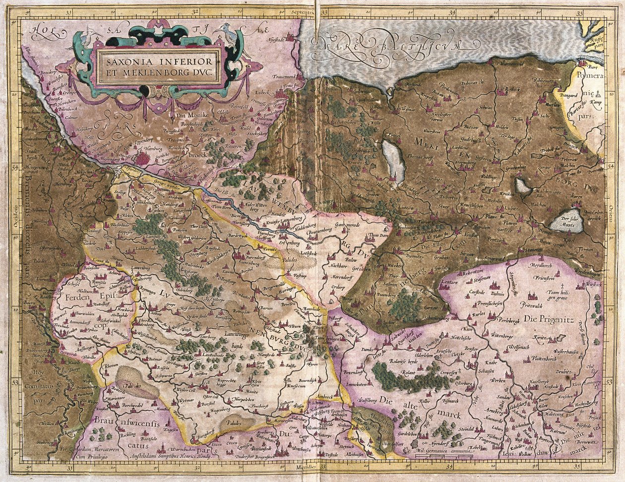 Saxony and Mecklenburg, Germany (engraving) by Gerardus Mercator
