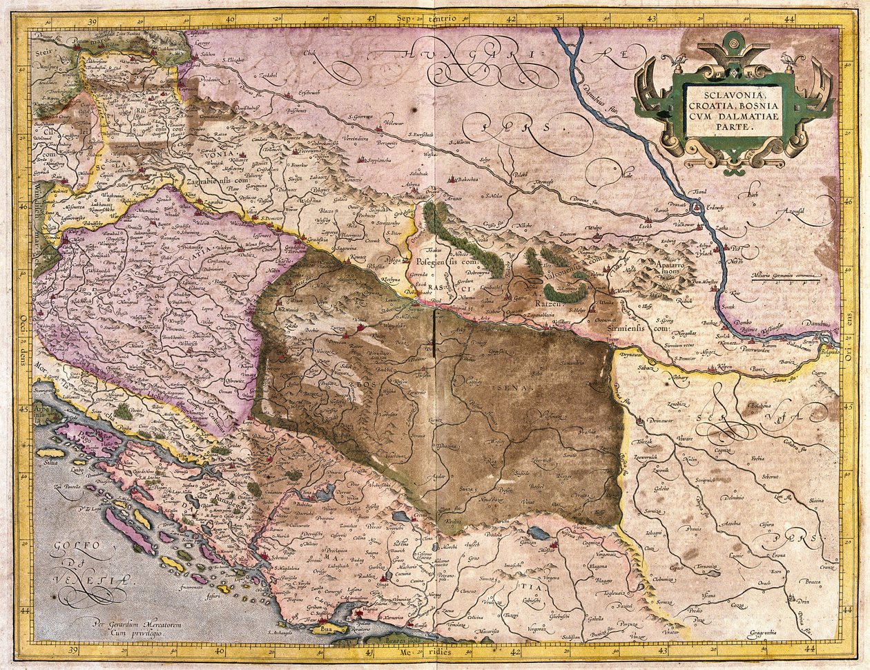 Sclavonia, Croatia, Bosnia and Dalmatia (Engraving) by Gerardus Mercator