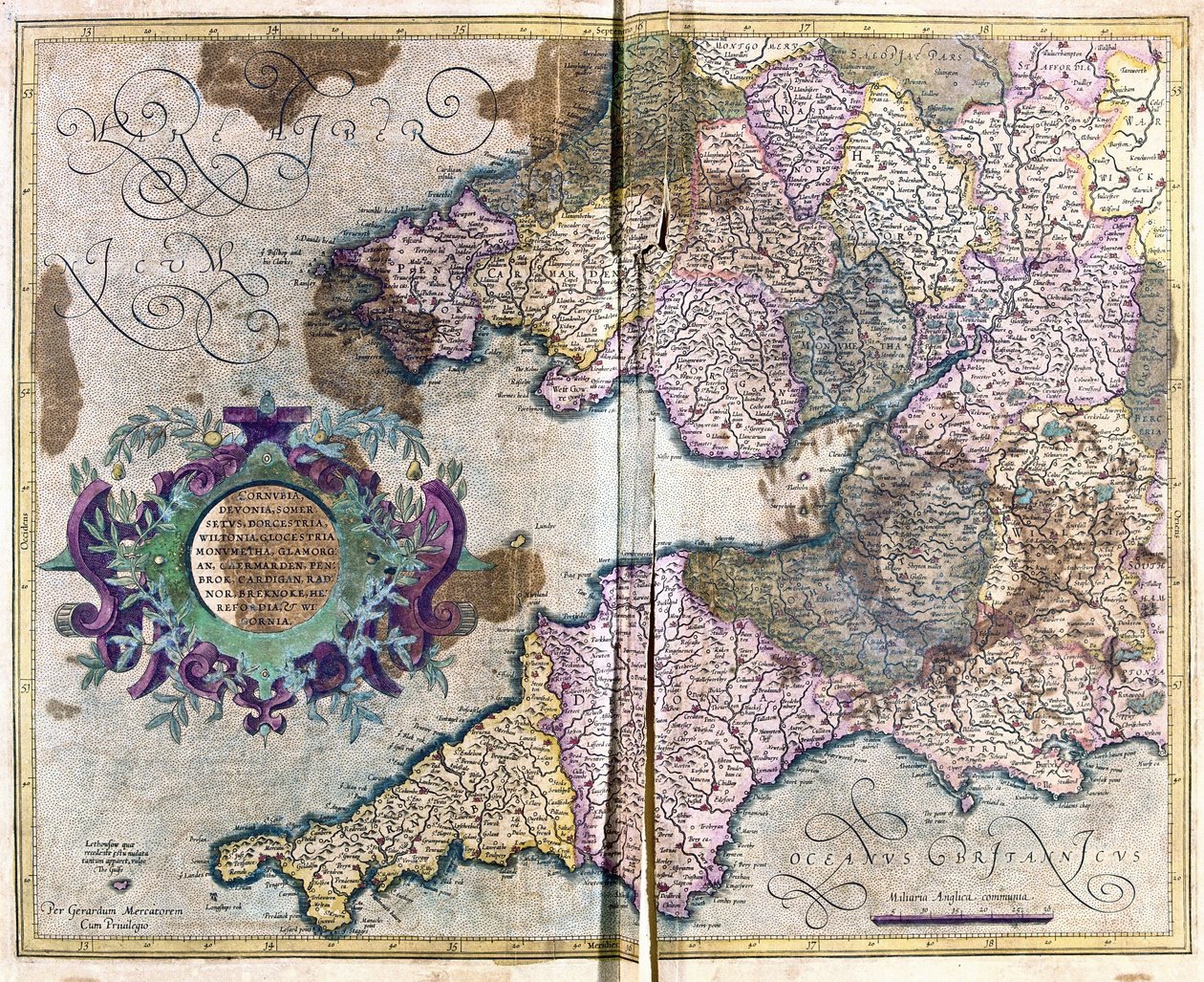 South-West England (engraving) by Gerardus Mercator