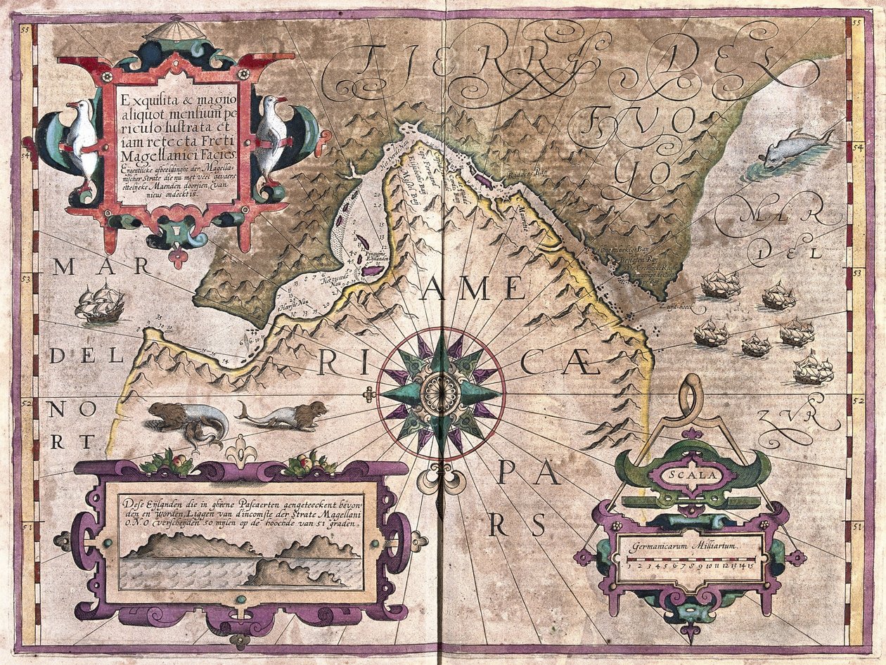 Straits of Magellan (engraving) by Gerardus Mercator
