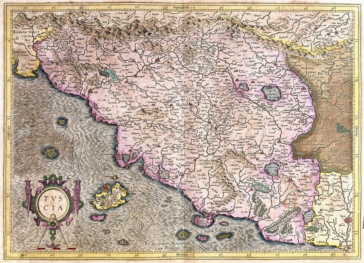 Tuscany, Italy (engraving) by Gerardus Mercator