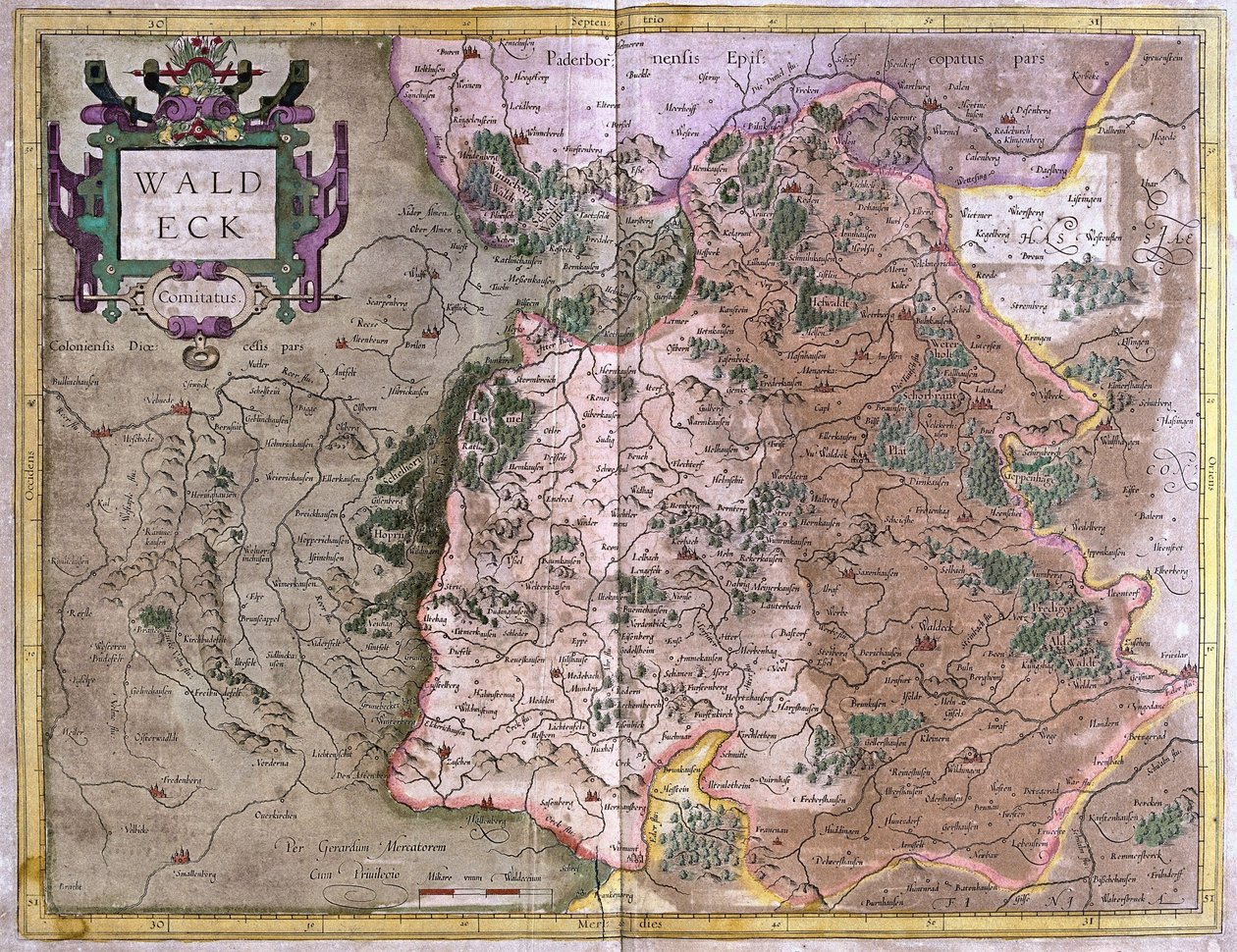 Waldeck, Germany (engraving) by Gerardus Mercator