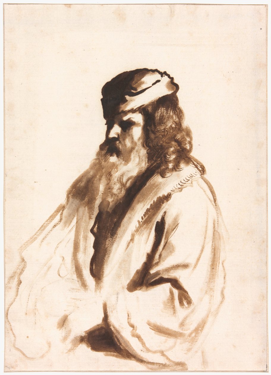 A Bearded Figure Wearing a Turban and Fur Coat, Half Length, Turned to the Right by Gerbrand van den Eeckhout