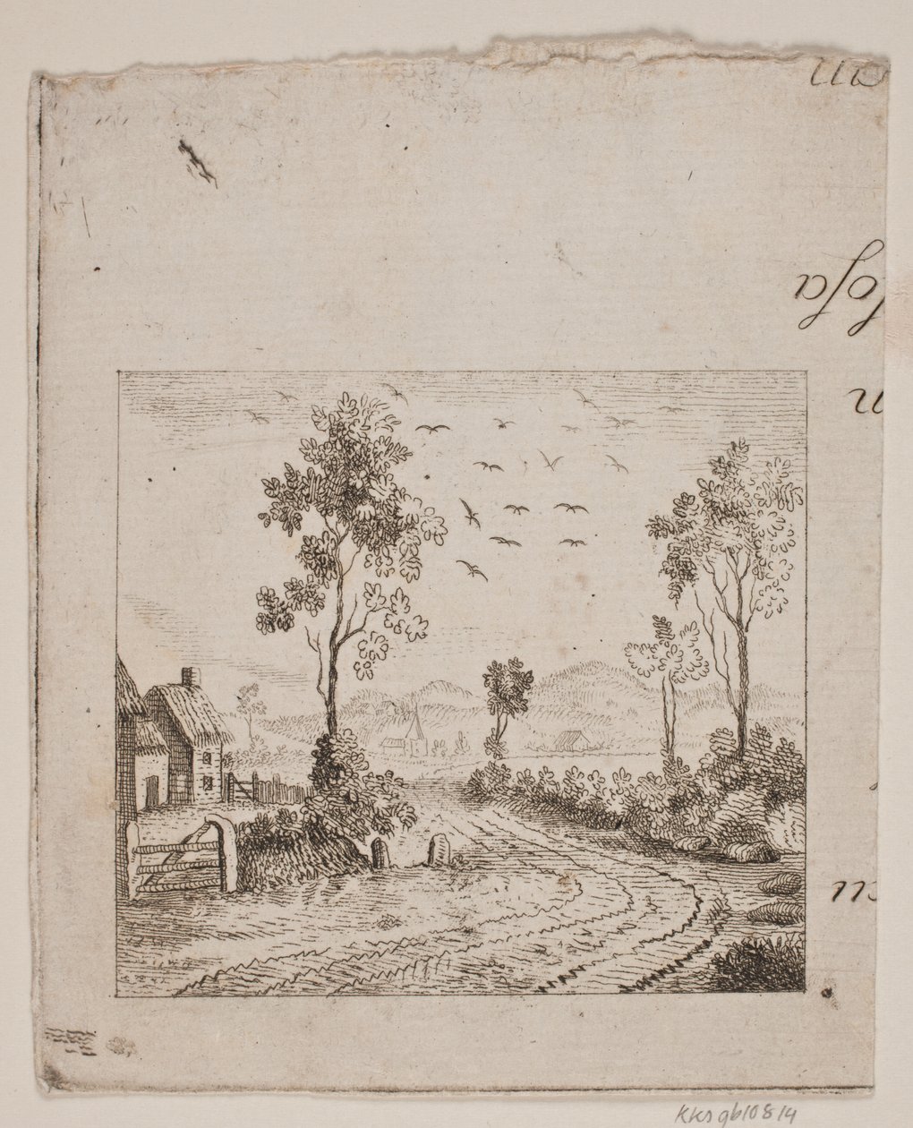 Landscape with House by Road with Tree and Flying Birds by Gerhard Ludvig Lahde