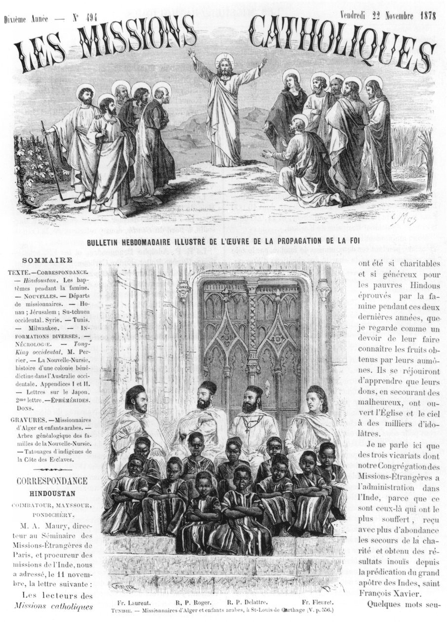 Missionaries of Algiers and Arab children at St. Louis of Carthage in Tunisia, illustration from 
