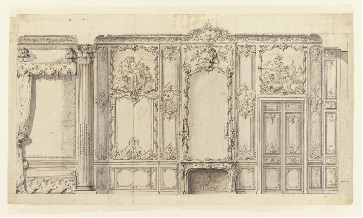 Wall Elevation of the Bedroom of the Prince de Rohan, Hôtel de Soubise, Paris by Germain Boffrand