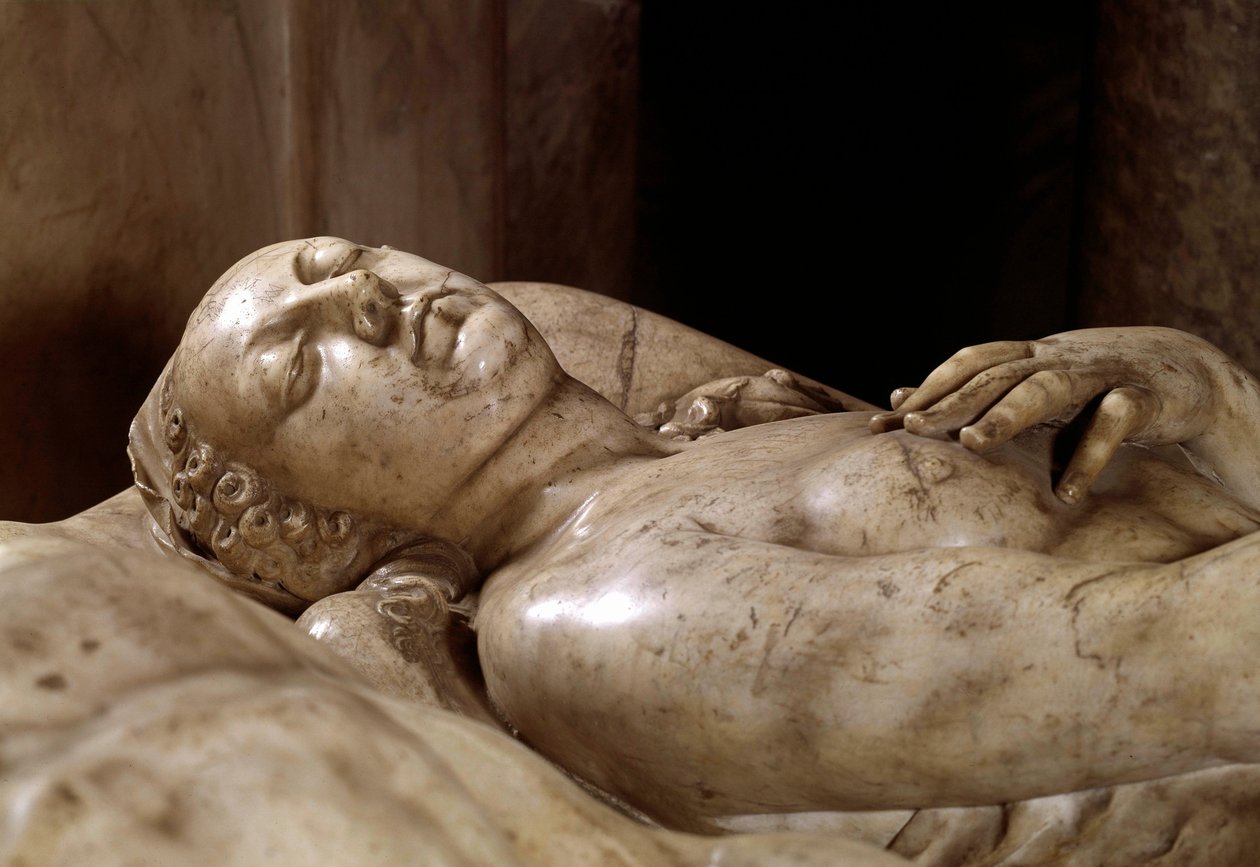 Funeral monument of Henry II (1519-1559) and Catherine de Medicis (Caterina de Medici) (1519-1589) made in marble by Germain Pilon (1535-1590). (detail) by Germain Pilon
