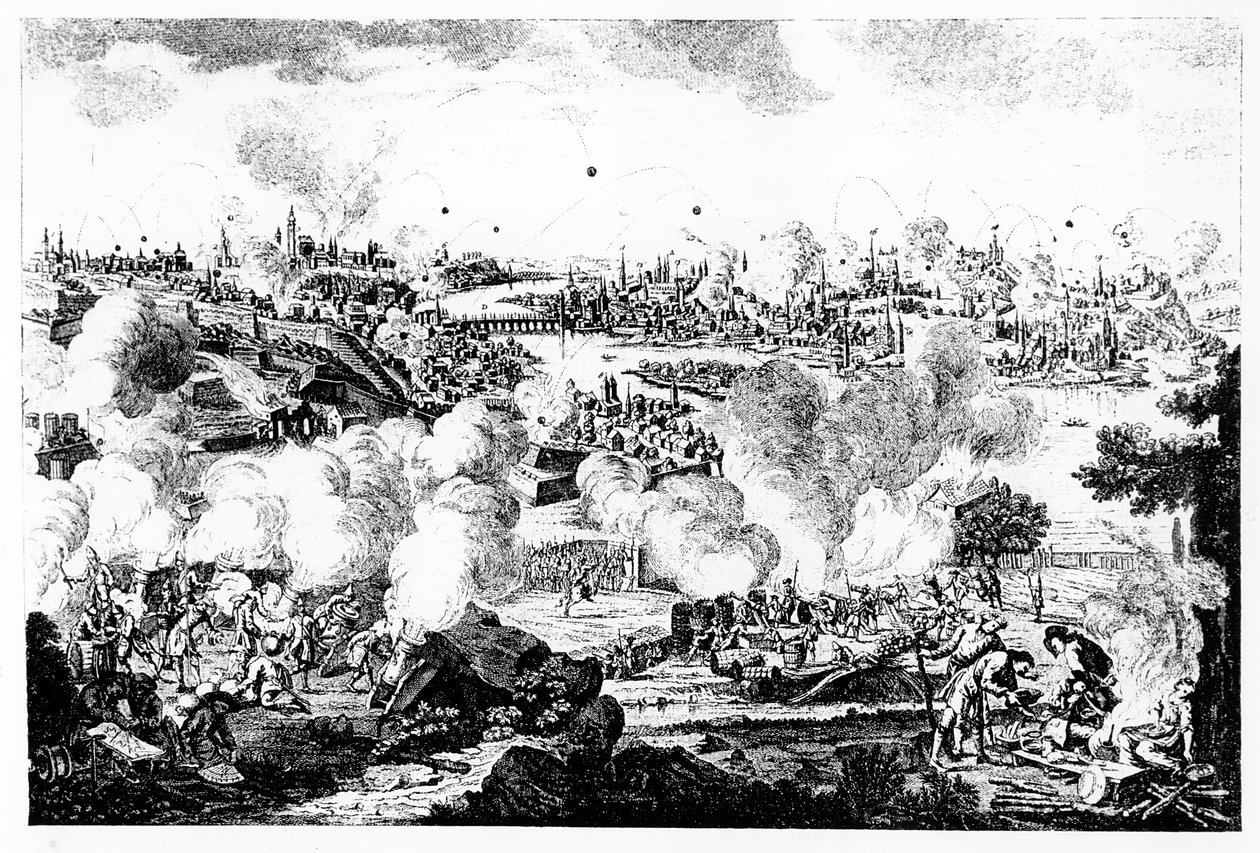 Bombardment of Prague During the Night of 29th and 30th May 1757, engraved by P. Benazech by German School