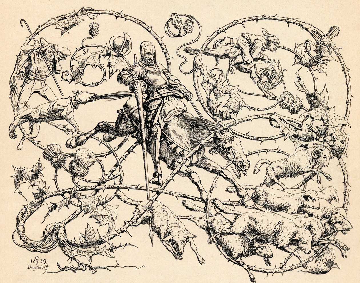 Don Quixote Fighting the Herd of Sheep, Mistaking Them for Two Armies, 1839, from 