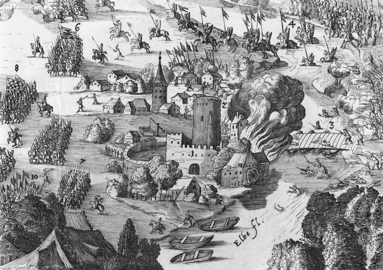 General View of the Battle of Muhlberg, Detail, 24th April 1547 by German School