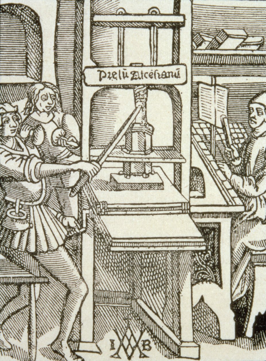 Printing Press of 1498 (from a book printed in that year) by German School