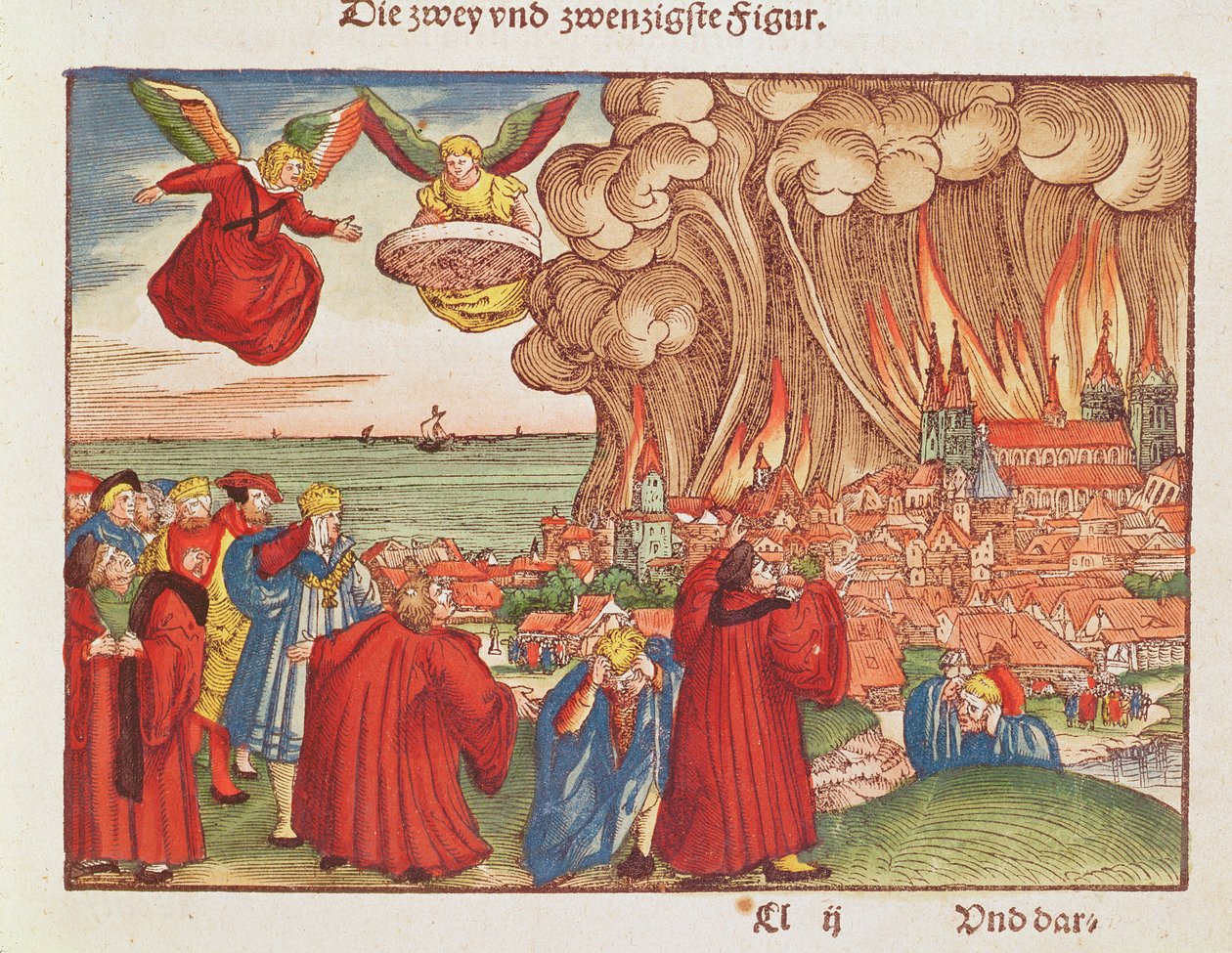 Revelation 18: Babylon burning, 1st edition, from the Luther Bible by German School