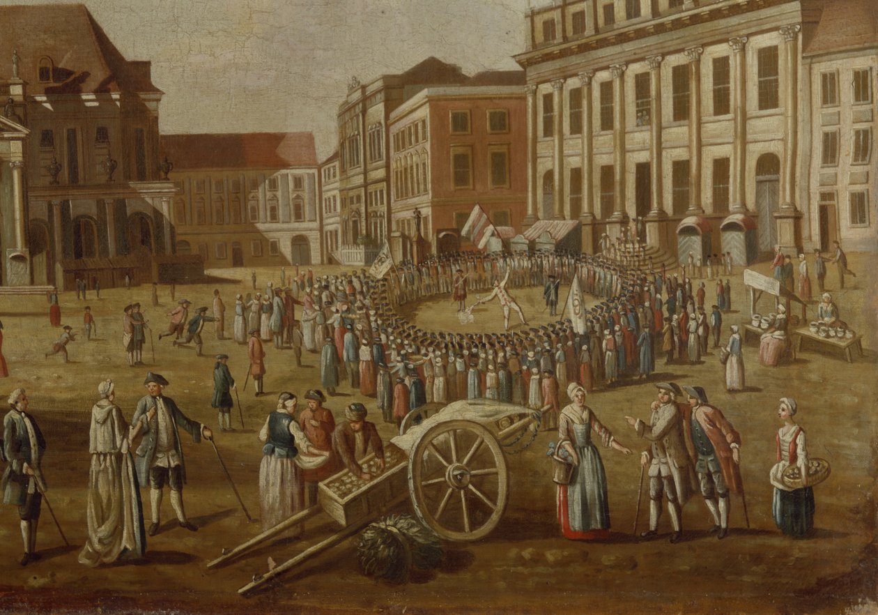 Street performers in the Alter Markt, 1771 (detail) by German School