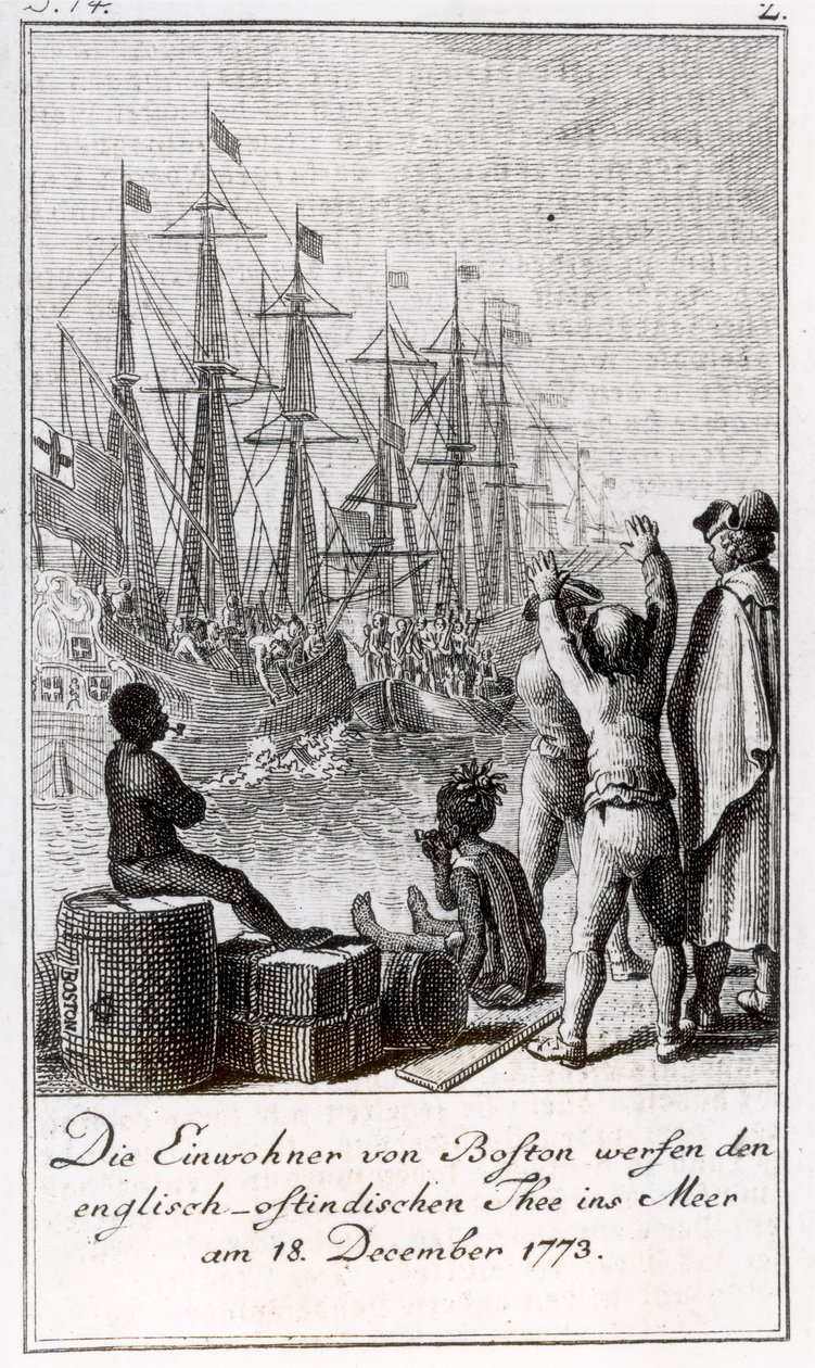 The Inhabitants of Boston Throw English-East Indian Tea in the Sea, 18 December 1773 by German School