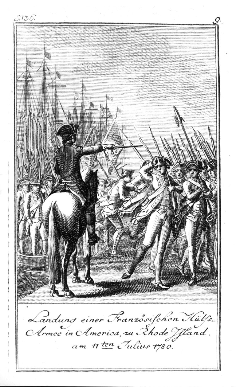 The Landing of a French Auxiliary Army at Rhode Island in America by German School
