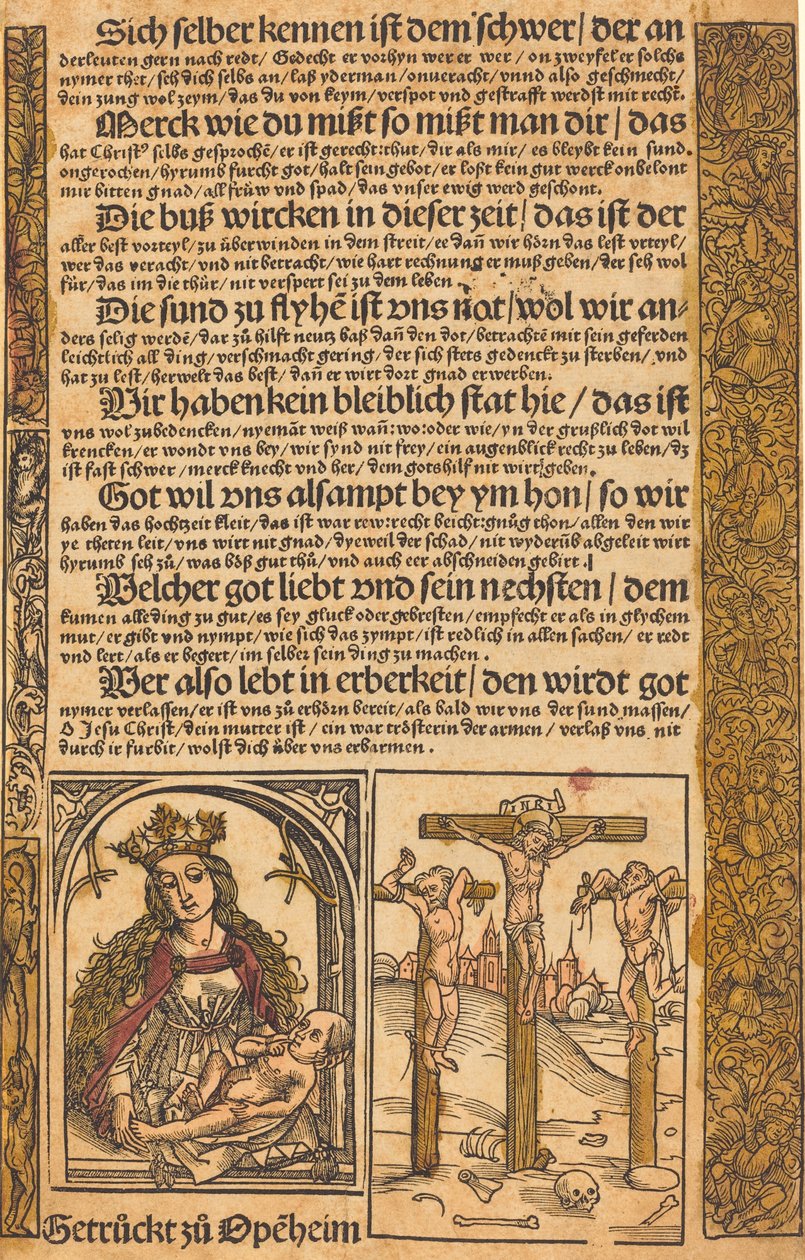 Broadside with Two Scenes from the Life of Christ, and Grotesque Borders by German 15th Century