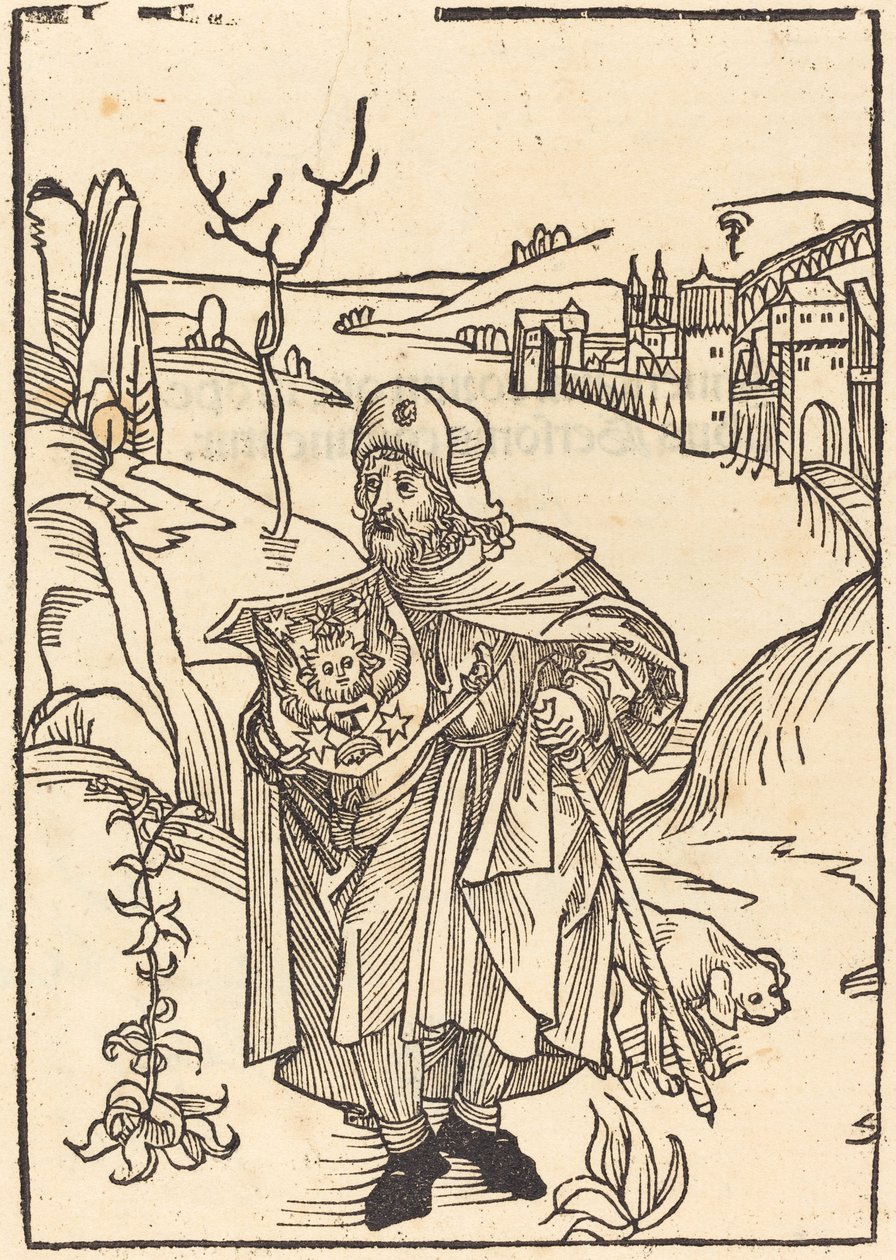 Gerson as Pilgrim with Town in Background by German 15th Century