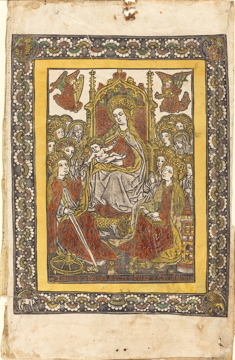 The Madonna Enthroned with Eighteen Holy Women by German 15th Century or Master with the Mountain Like Clouds